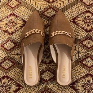 SHEIN Brown and Gold Mules with Chain Detail